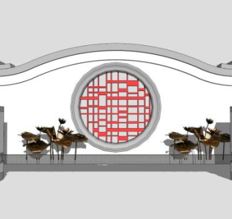 现在中式景墙su模型下载_sketchup草图大师SKP模型