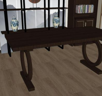 中式办公桌su模型下载_sketchup草图大师SKP模型