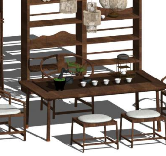 新中式茶台su模型下载_sketchup草图大师SKP模型