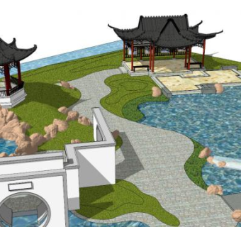 新中式公园su模型下载_sketchup草图大师SKP模型