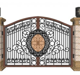 欧式入口铁艺大门su模型下载_sketchup草图大师SKP模型