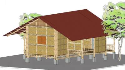 竹屋精细景观小品su模型下载_sketchup草图大师SKP模型