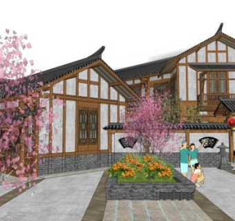 民宿木屋su模型下载_sketchup草图大师SKP模型
