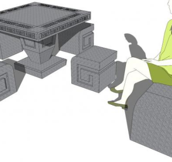 现代石桌椅su模型下载_sketchup草图大师SKP模型