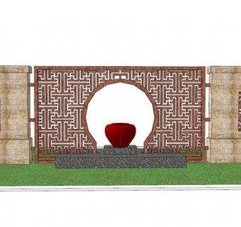 新中式庭院景墙su模型下载_sketchup草图大师SKP模型