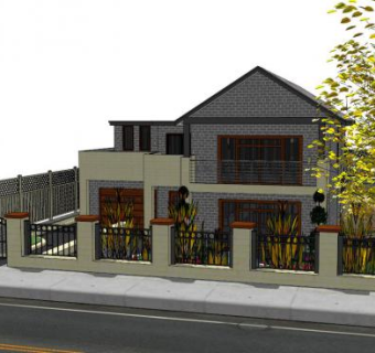 中式别墅围栏su模型下载_sketchup草图大师SKP模型