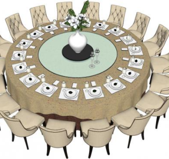 十六人餐桌su模型下载_sketchup草图大师SKP模型