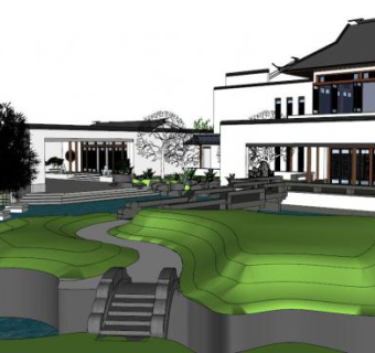 中式园林会所设计su模型下载_sketchup草图大师SKP模型