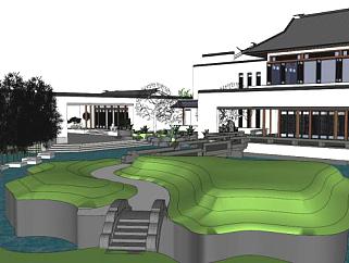 中式园林会所设计su模型下载_sketchup草图大师SKP模型