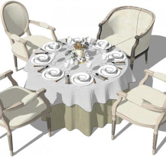 北欧风格圆形餐桌su模型下载_sketchup草图大师SKP模型