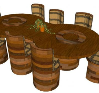 室内弧形型餐桌su模型下载_sketchup草图大师SKP模型