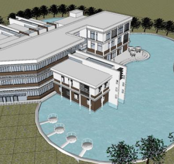 现代水景办公楼SU模型下载_sketchup草图大师SKP模型