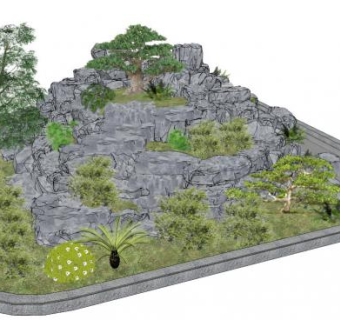 流水叠石假山su模型下载_sketchup草图大师SKP模型