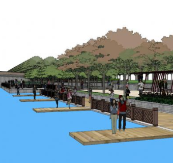 河道滨水景观su模型下载_sketchup草图大师SKP模型