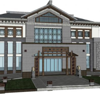 新中式酒店建筑设计su模型下载_sketchup草图大师SKP模型