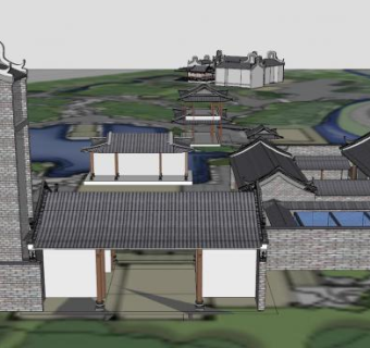 中式古建筑规划SU模型下载_sketchup草图大师SKP模型