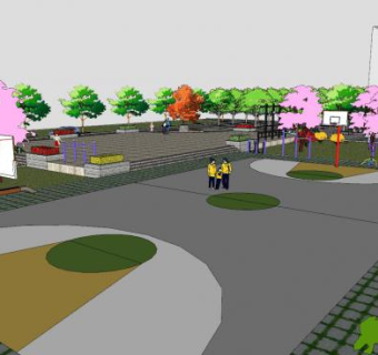 公园篮球场设计SU模型下载_sketchup草图大师SKP模型