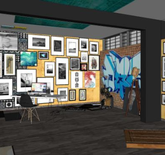 现代工业风画室SU模型下载_sketchup草图大师SKP模型