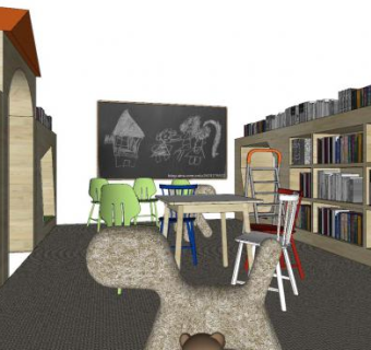 现代书店阅览室SU模型下载_sketchup草图大师SKP模型