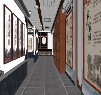 新中式字画展厅SU模型下载_sketchup草图大师SKP模型