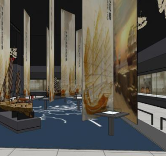现代海船展厅SU模型下载_sketchup草图大师SKP模型