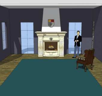 现代壁炉展厅SU模型下载_sketchup草图大师SKP模型