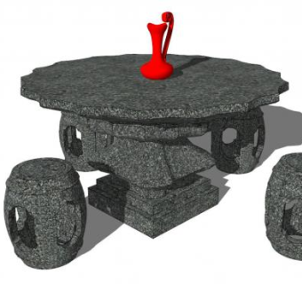 石凳石桌su模型下载_sketchup草图大师SKP模型