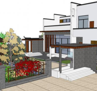 新中式合院别墅su模型下载_sketchup草图大师SKP模型
