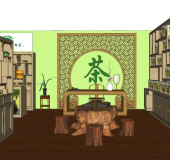 新中式茶叶专卖店SU模型下载_sketchup草图大师SKP模型