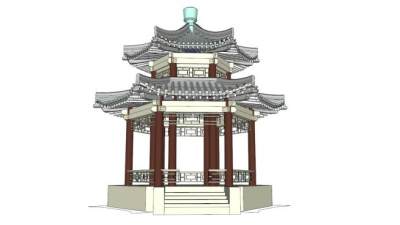 古建六角亭子su模型下载_sketchup草图大师SKP模型