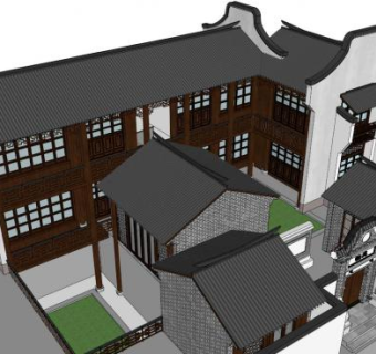 现代四合院别墅su模型下载_sketchup草图大师SKP模型