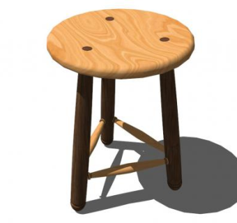 木头圆凳子su模型下载_sketchup草图大师SKP模型