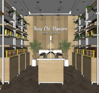 原木风装修化妆品专卖店SU模型下载_sketchup草图大师SKP模型