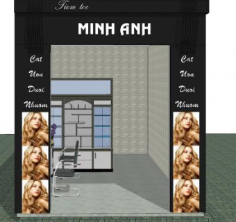 现代小型理发店外观SU模型下载_sketchup草图大师SKP模型