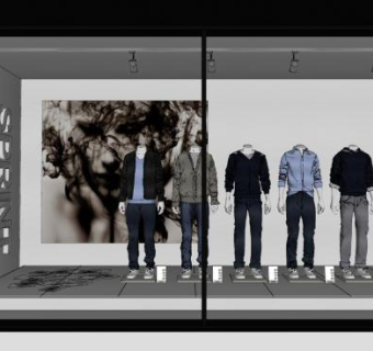 现代男装店橱窗模特组合SU模型下载_sketchup草图大师SKP模型