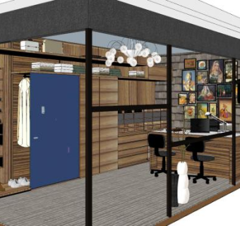 工业风服装店设计SU模型下载_sketchup草图大师SKP模型