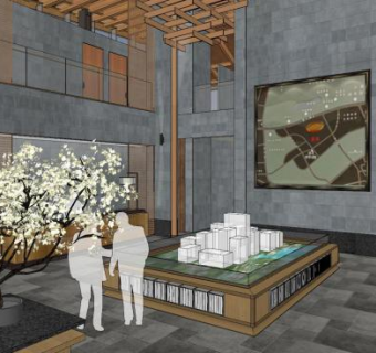 复古建筑售楼处SU模型下载_sketchup草图大师SKP模型