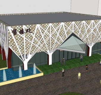 方形售楼中心建筑SU模型下载_sketchup草图大师SKP模型