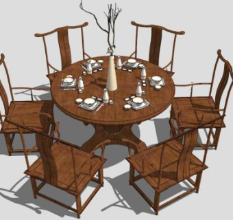 新中式圆形餐桌su模型下载_sketchup草图大师SKP模型