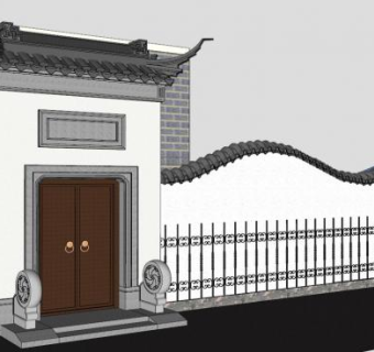 园林围墙su模型下载_sketchup草图大师SKP模型