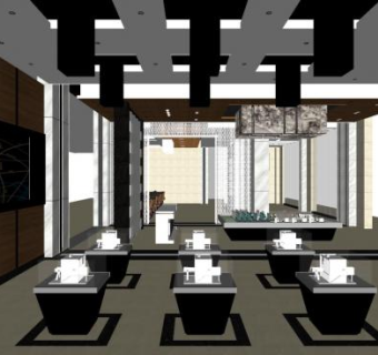 新中式售楼中心SKP模型下载_sketchup草图大师SKP模型