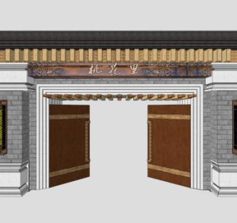 新中式入口大门su模型下载_sketchup草图大师SKP模型
