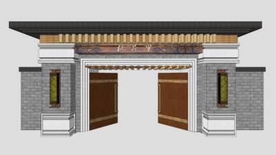 新中式入口大门su模型下载_sketchup草图大师SKP模型