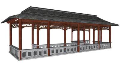 仿古走廊su模型下载_sketchup草图大师SKP模型