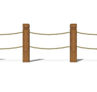 防腐木麻绳栏杆su模型下载_sketchup草图大师SKP模型