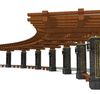 弧形景观廊架su模型下载_sketchup草图大师SKP模型