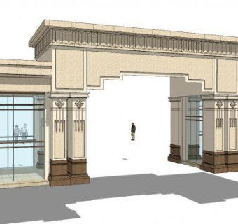 现代小区大门su模型下载_sketchup草图大师SKP模型