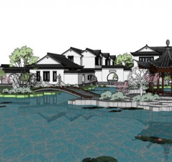 江南水乡风格别墅su模型下载_sketchup草图大师SKP模型