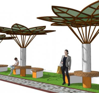 绿叶景观廊架su模型下载_sketchup草图大师SKP模型