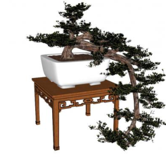 中式花盆花架su模型下载_sketchup草图大师SKP模型